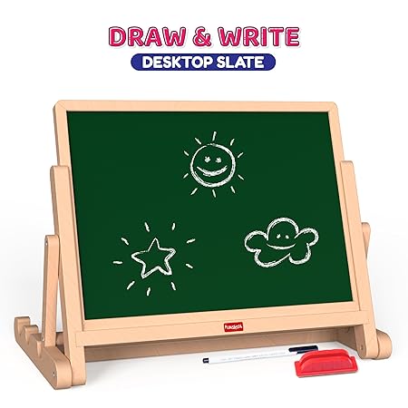 Draw N Write Desktop Slate, 4 in 1 Double Sided Board - Chalk Board & Dry Erase/Magnetic Board, Adjustable Angles, Magnetic Letters and Numbers, 3 Years