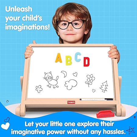 Draw N Write Desktop Slate, 4 in 1 Double Sided Board - Chalk Board & Dry Erase/Magnetic Board, Adjustable Angles, Magnetic Letters and Numbers, 3 Years