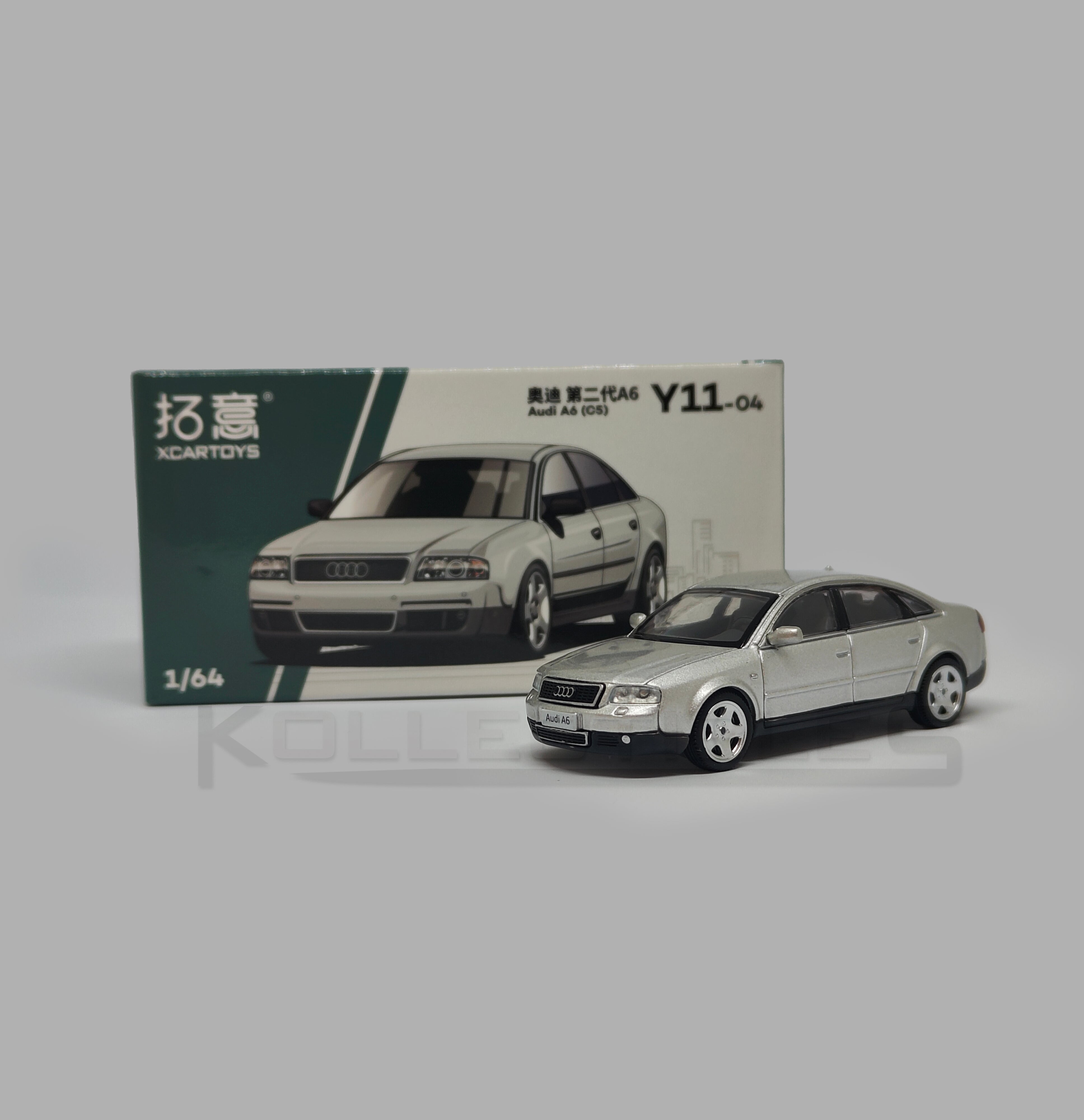 Audi A6 second generation (C5) metallic silver 1:64 scale model car - Xcartoys x Poprace