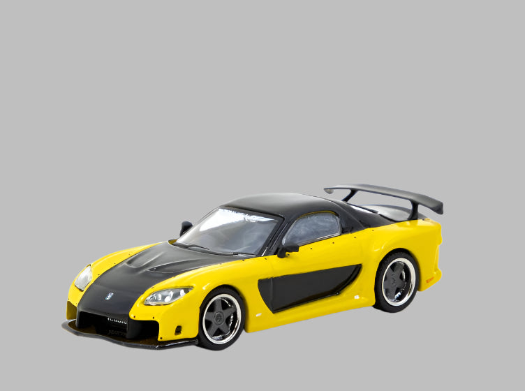 Mazda RX-7 VeilSide Fortune7 Yellow / Black 1:64 scale model car - Tarmac works