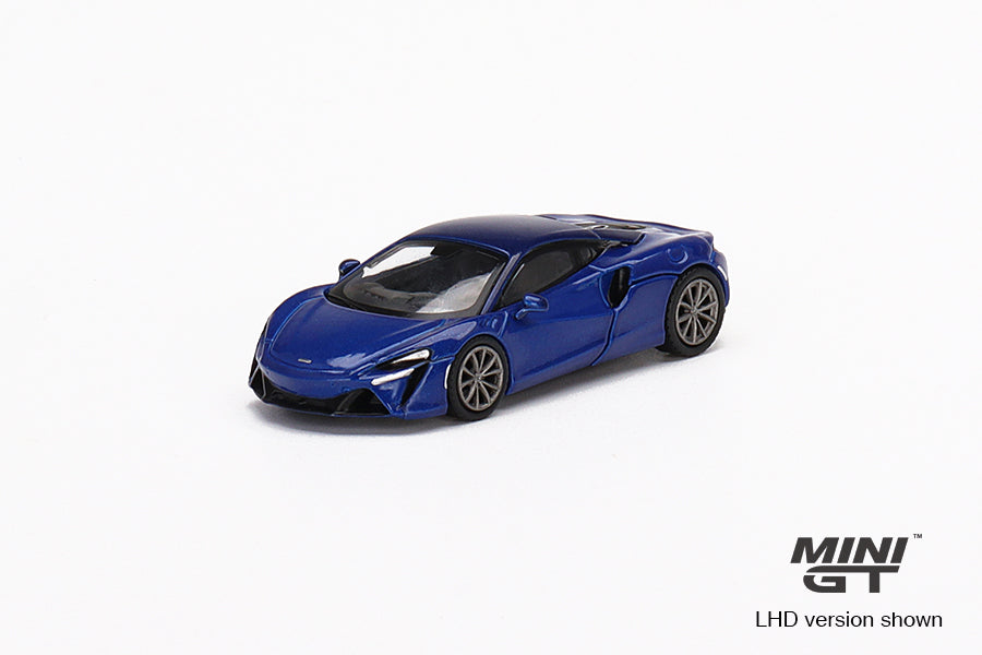 Mclaren Artura Volcano Blue 1:64 scale model car - Mini GT