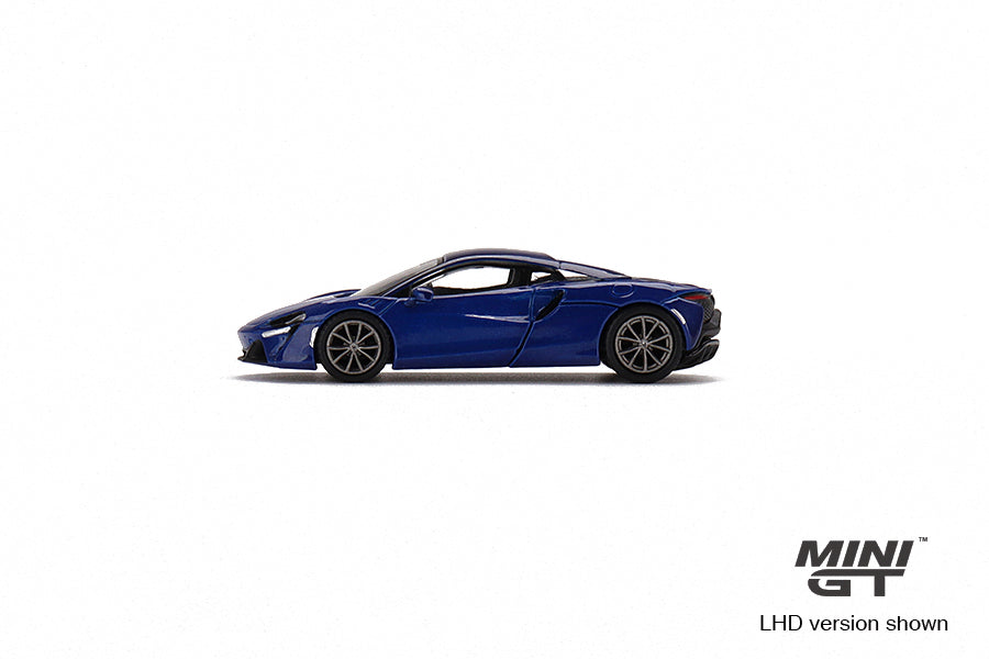 Mclaren Artura Volcano Blue 1:64 scale model car - Mini GT