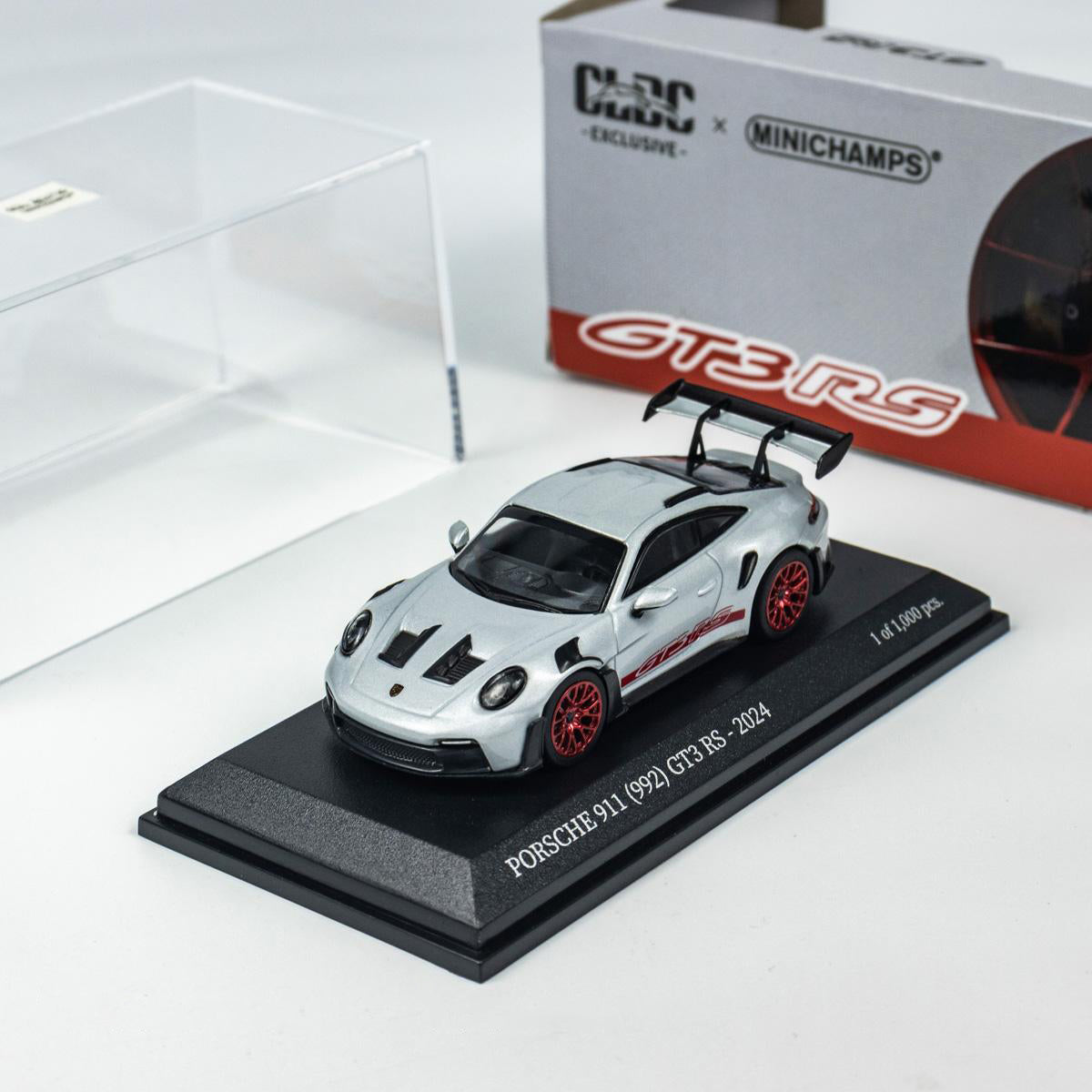 Porsche 911 (992) GT3 RS - 2024 Grey Metallic W Red Decor 1:64 scale model car - Minichamps