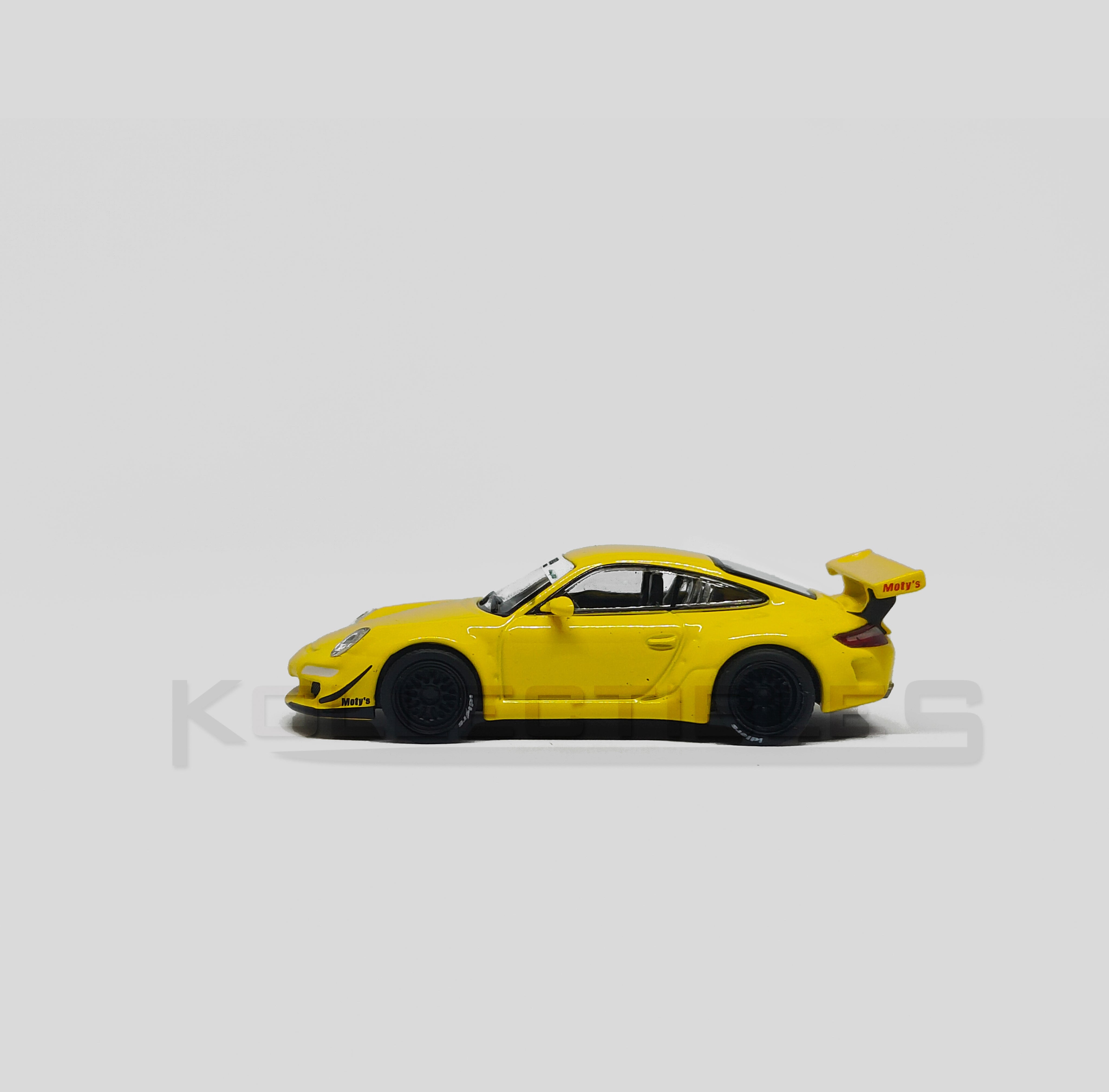 Porsche Rwb 997 yellow 1:64 scale model car- Xcartoys x Poprace