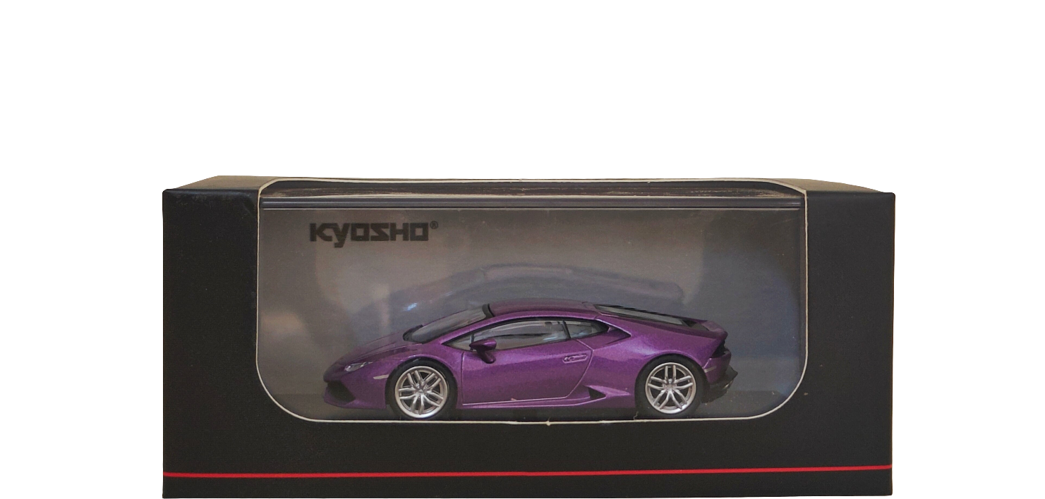 Lamborghini Huracan Purple with Display cover and Base 1:64 scale model car - kyosho