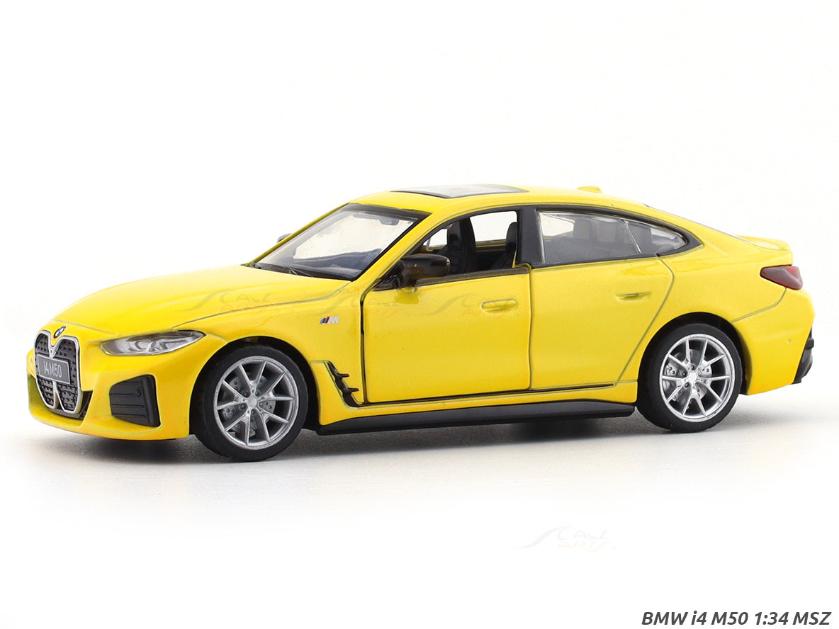 BMW i4 M50 Yellow 1:34 MSZ licensed pullback diecast Scale Model car collectible