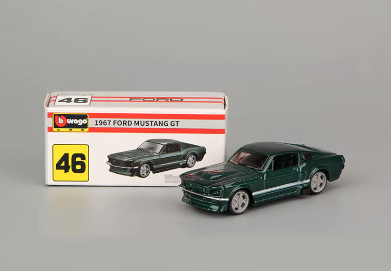1967  Ford Mustang GT Dark Green 1:64 scale model car - Bburago